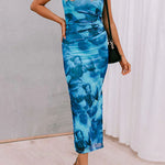 Margovil Side Slit Sleeveless Floral Print Bodycon Midi Dress