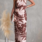 Tie Knot One Shoulder Sleeveless Floral Print Maxi Dress