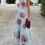 Crewneck Sleeveless Floral Print Maxi Dress