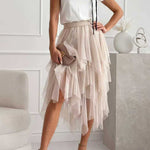 Margovil High Rise Mesh Layered Midi Skirt