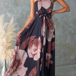 Strapless Tie Waist Floral Print Flowy Maxi Dress