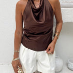 Margovil Chic Halter Cowl Neck Sleeveless Satin Top