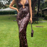 Margovil V Neck Cut Out Sequin Bodycon Maxi Cami Party Dress