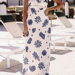 Bow Shoulder Sleeveless Seashell Print Maxi Dress