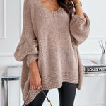 Margovil V Neck Drop Shoulder Slouchy Pullover Sweater