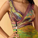 V Neck Sleeveless Printed High Slit Maxi Dress
