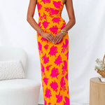 Margovil One Shoulder Side Split Printed Cami Maxi Dress