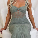 Manifesting You Mesh Ruched Detail Maxi Dress