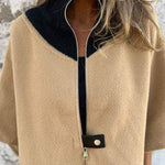 Fashionable Casual Stand Collar Zippered Loose Jacket