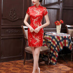Red Plum Blossom Short Cheongsam Dress