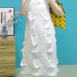 Casual Sleeveless Irregularity Pleated Solid Color Stand Collar Midi Dresses
