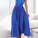 Beaming Smile Satin Halter Neck Pleated Midi Dress