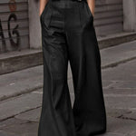 High Waisted Loose Pleated Pockets Split-Joint Pants Trousers