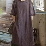 Half Sleeves High-low Fringed Solid Color Split-Joint Split-side Round-neck Midi Dresses