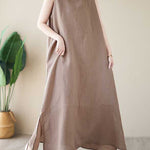 A-Line Loose Solid Color Round-Neck Midi Dresses