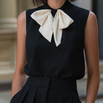 Sleeveless Bow-Neck Top & Tailored Shorts Two-Piece Set