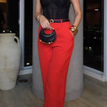 Red slimming wide-leg pants