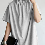 Loose Short Sleeves Solid Color Stand Collar T-Shirts Tops