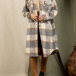 Plaid print drop shoulder overcoat