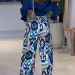 Emelia Unique Print Back Elastic Waist Pocket Wide Leg Pants