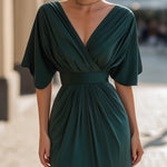 Draped V-Neck Maxi Dress With Front Slit