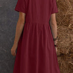 Loose Pocket Solid Color Round Neck Short Sleeve Dress