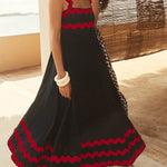 A-line High Waisted Contrast Color Zipper Square-neck Maxi Dresses Midi Dresses