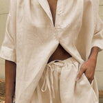 Single-breasted short-sleeved shirt two-piece suit