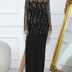 Loose Split-Side Midi Dress + Gauze See-Through Sequined Top Two Pieces Midi Dress