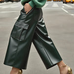 High Waisted Pockets Solid Color Split-Joint Wide Leg Pants Trousers