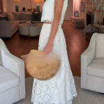 Nice Try Embroidered Crochet Lace Tassle Trim Elastic Waist Midi Skirt