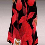 Long Sleeves Loose Contrast Color Printed Split-Joint V-Neck Maxi Dresses