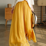 Casual Solid Color Chiffon Column Wide Leg Pants&Skirt