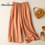 Dropping cotton and linen cropped wide-leg pants