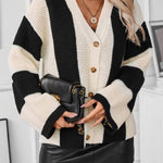 Contrast Striped Women's Sweater Cardigan Autumn And Winter Casual Loose Women's Knitting Shirt