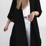 Solid Lapel 3/4 Sleeve Slit Cardigan