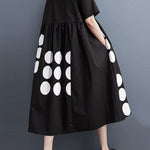 A-Line Loose Buttoned Pockets Polka Dot Printed Lapel Midi Dresses