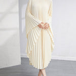Batwing Sleeves Loose Pleated Solid Color Maxi Dresses