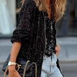 Black Sequin Zipper-up Jacket