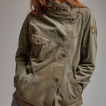 Retro Stand Collar Slanted Placket Pocket Jacket