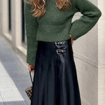 High-neck cropped lazy style knitted sweater