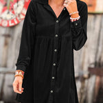 Long Sleeve Ruffle Velvet Button Up Shirt Dress