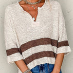 Brown Stripe Cropped Drop Sleeve Sweater