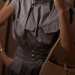 Loose Sleeveless Buckle Solid Color Stand Collar Blouses&Shirts Tops