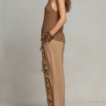 Chic Cotton Straight-leg Trousers With Side Lace