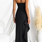 Elegant Strapless Ruched Slit Maxi Dress