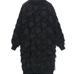 Irregularity Long Sleeves Asymmetric Mesh Pockets See-Through Solid Color Split-Joint Tasseled Stand Collar Midi Dresses