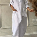 Women's Cotton and Linen Solid Color Casual Lapel Pocket Long Dress