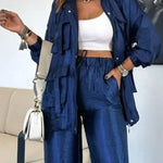 Easy on Me Metallic Fabric Elastic Waist Pocketed Wide Leg Pants