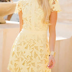 Special Occasion Cutout Floral Lace High Neck Short Cape Sleeve Mini Dress